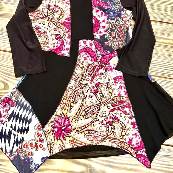 From the Heart woman’s Black Artsy lagenlook mesh colorful tunic blouse M - Picture 3 of 14